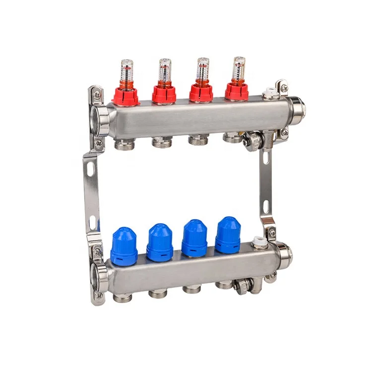 Stainless Steel Underfloor Heating Manifold Collector With Flow Meter