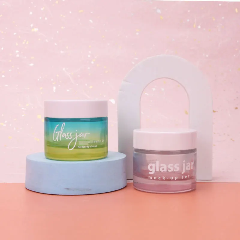 Wholesale luxury glass skincare cosmetic cream jar 50g glass jars container with plastic lid