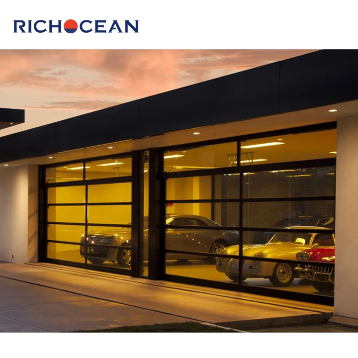 Residential Modern Cheap Electric Insulated Black Aluminum Framed Sectional Full View Glass Garage Door