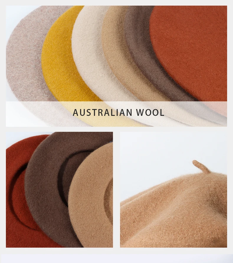 ODM Factory Wholesale Customized Boina Quality Cheap Price Solid Color Plain Barett Cap Autumn Warm Wool Beret Hat