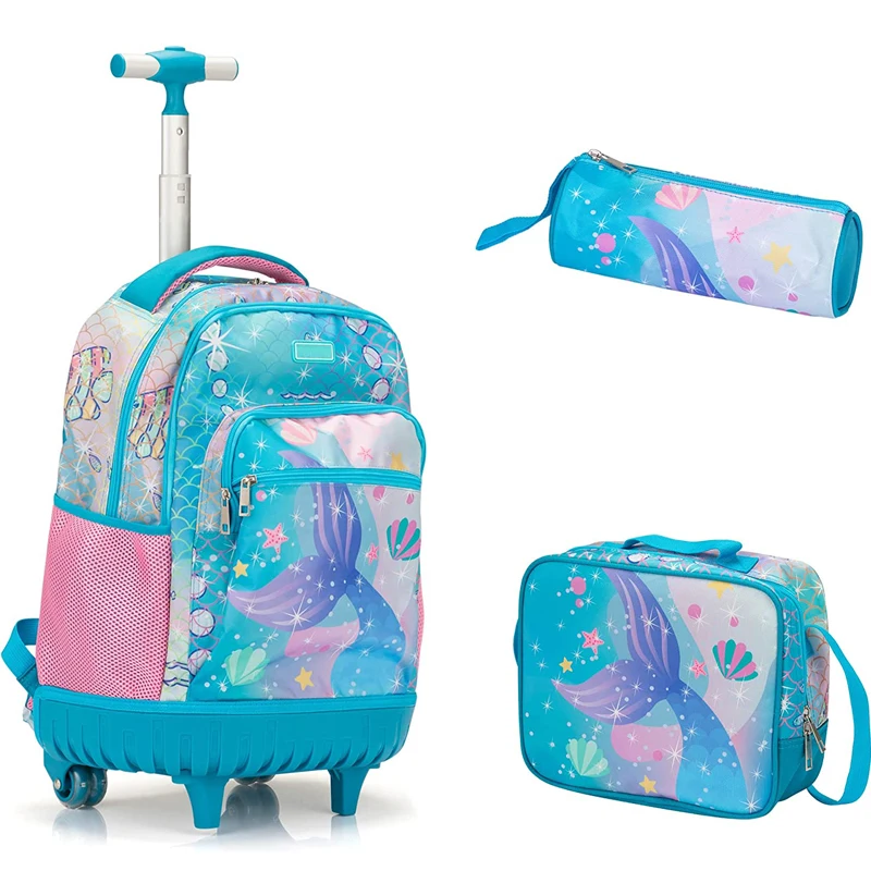 Wholesale Custom Wheel School Bags 3 in 1 Set Student Children Cartoon Character Trolley School Bag For Kids