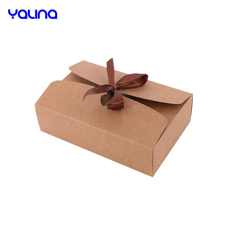 Custom logo kraft boxes with bowknot ribbon disposable packaging boxes food dessert cake boxes