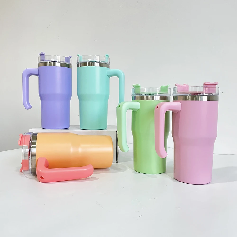 USA warehouse BPA free Stainless Steel Travel Mug Tumbler candy macaron colored 20oz kids travel mugs with handle