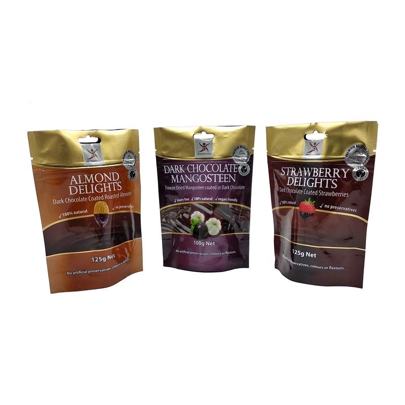 Custom Plastic Food Storage Bag Dark Chocolate Coated Roasted Almonds Zipper Bags 100% Natural 125g Net