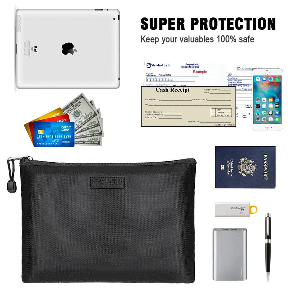 Fireproof Waterproof File Document Bag Two Pockets Two Zippers 2020 Hot Selling Women Man Money Coin Safe Bag