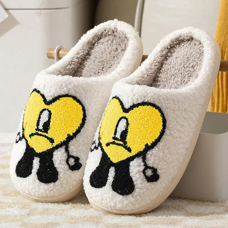 2025 Women House Slippers bad bunny Soft Plush Winter Indoor Fluffy fur slides sandal shoes