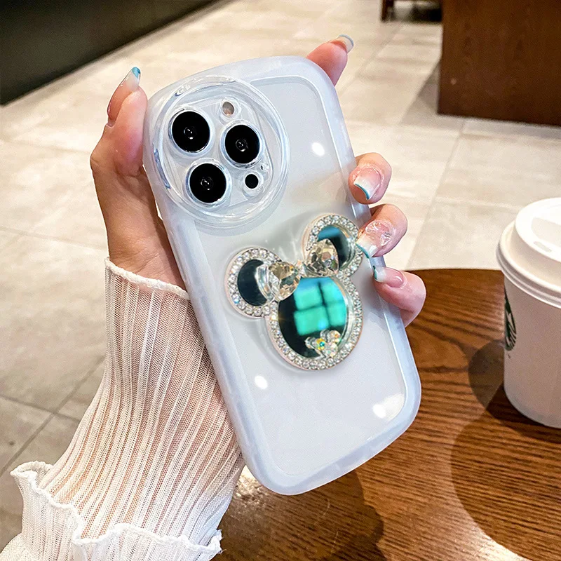 Hot Sale Luxury Cartoon Lovely Mickey Minnie Phone Cases With Mirror TPU Covers For iPhone 7 8 XR 11 12 13 14 15 16 Plus Pro Max