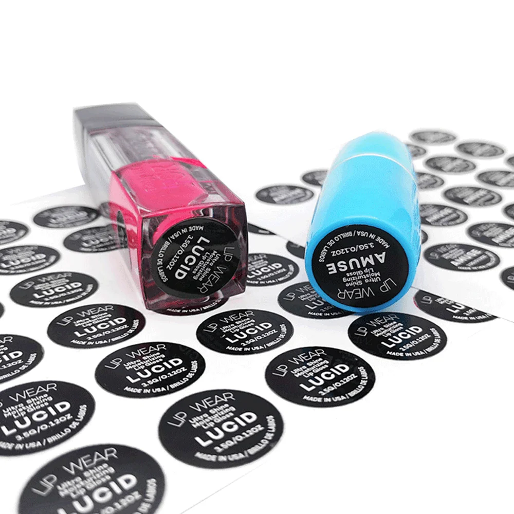 Waterproof Vinyl Sticker for Lipstick Tube Custom Printing Small Logo Round Sticker Packaging Label