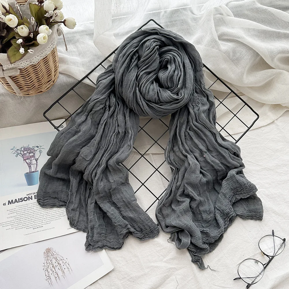 Factory Direct Soft Viscose Linen Scarf for Women Long Thin Hijab with Tassels Solid Color Linen Viscose Shawl for Spring