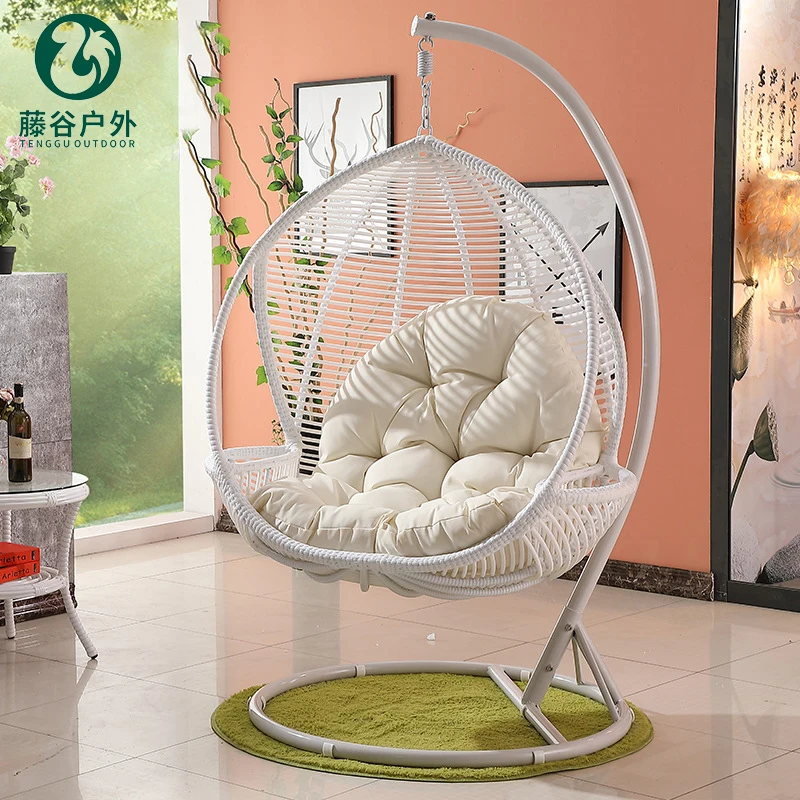 Quality Goods pe wicker flower design rattan single hanging chairs patio swings outdoor swing chair