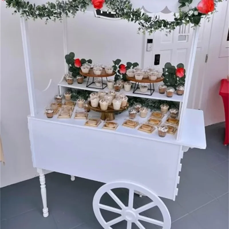 commercial grade flower dessert cake bar white high quality candy acrylic cake display stand candy cart