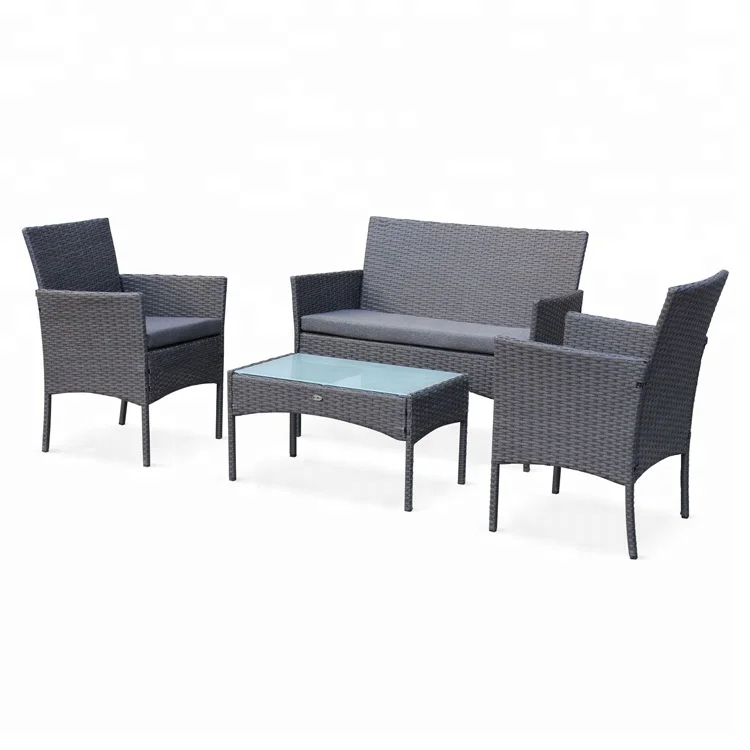 Black Nordic Garden Furniture Rattan Sofa Set Livingroom 4 Piece Patio Set Rattan Outdoor Furniture