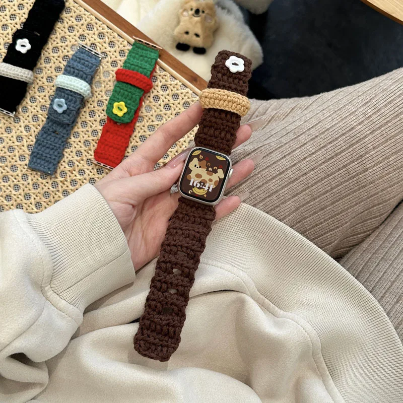 Tschick Handmade Wool Knitting Cute Strap for Apple Watch 40/44mm 6 5 4 Ladies Bracelet for Iwatch Band 7 8SE 49Ultra 41/45mm