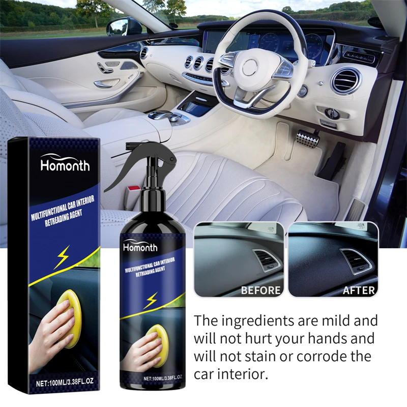 Homonth multifunctional car interior retreading agent plastic refurbishing liquid steering wheels seat floor mat cleaning kit