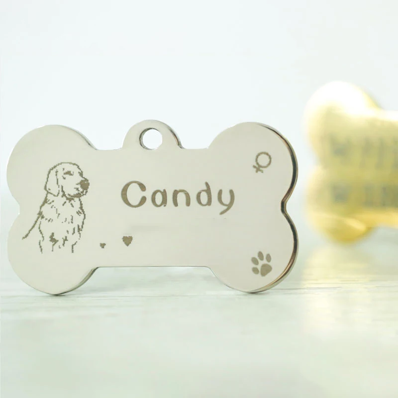 Оптовая продажа, привлекательный дизайн, металлический ошейник для собак, идентификационная бирка от производителя, двусторонняя индивидуальная печать, персонализированный идентификатор для домашних животных