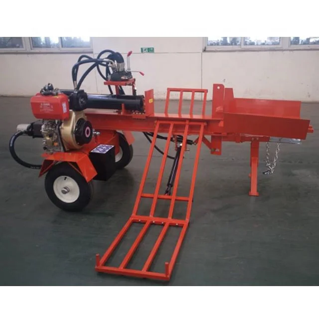 15hp gasoline hydraulic log splitter 50 ton splitting force, electric start EPA approved with hydraulic log lifter and log deck