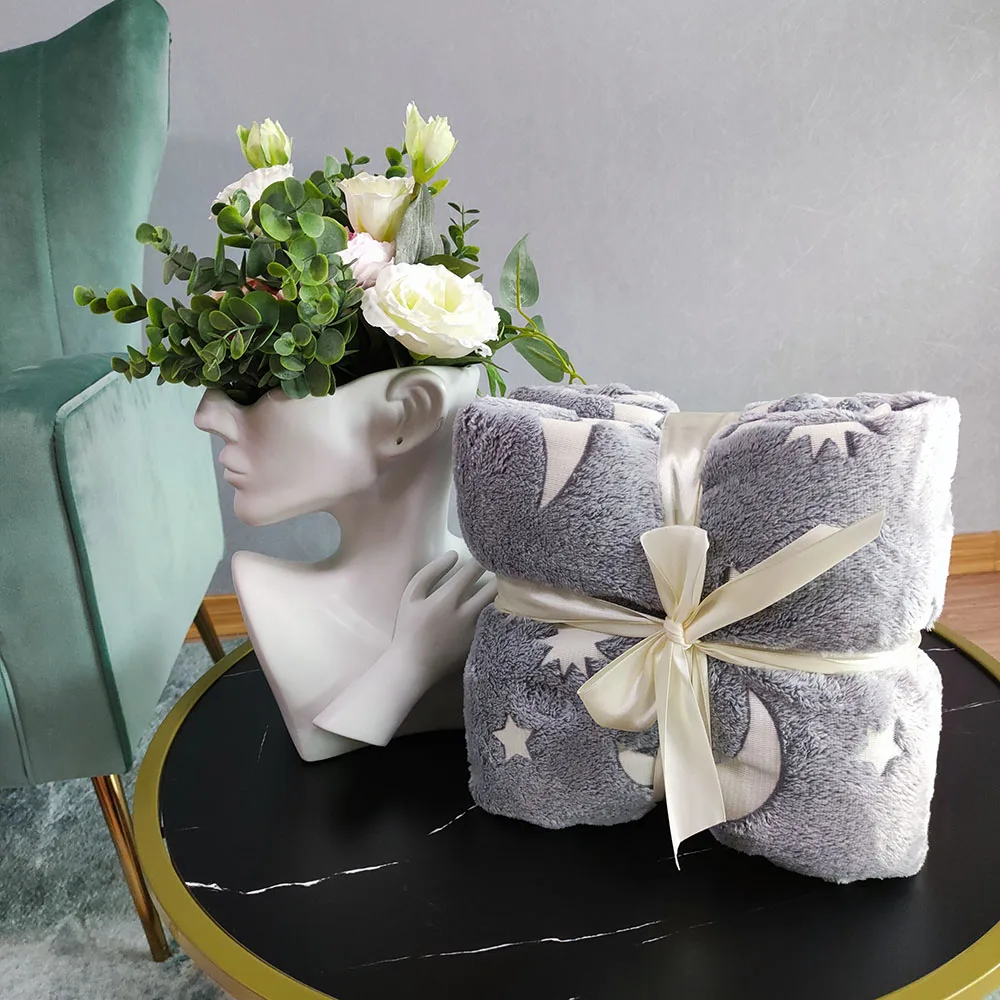 Grey Moon Star Personalized Gifts for Girls Boys Glow in The Dark Blanket