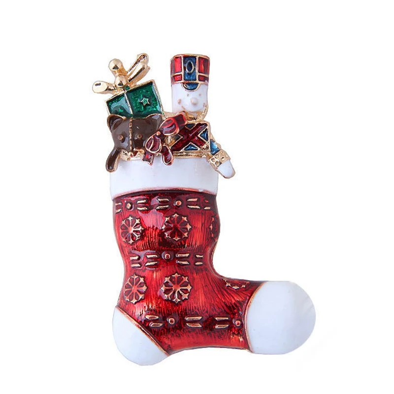 Fashion Christmas Jewelry Brooches Women Gold-plated Enamel Christmas Boots Alloy Metal Brooch