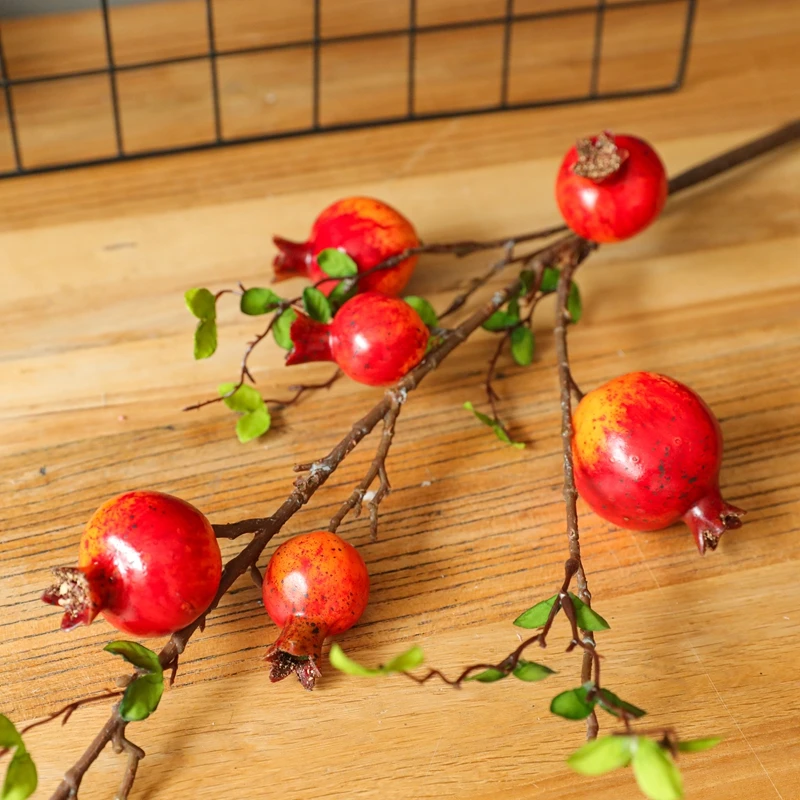 MW10885 Artificial Pomegranate Fruit Branches Foam Real Touch 6 Heads  For Christmas Decoration