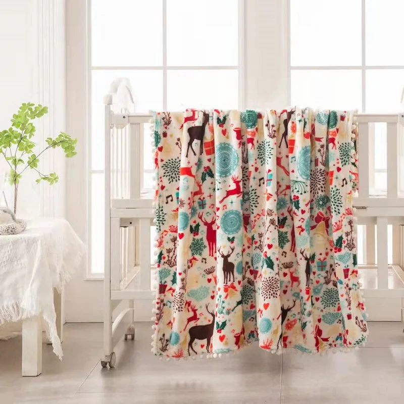 Chinese Factory custom woven print  design blanket dot tassel customized baby blanket for watching TV