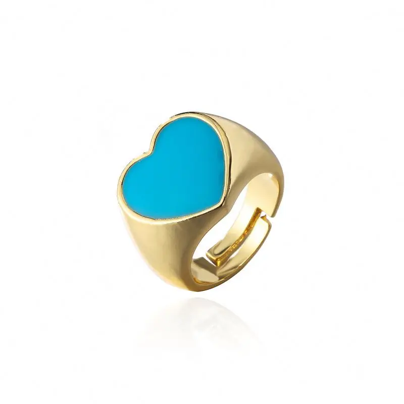 Women 18K Gold Plated Ring Heart Shape Plain Enamel Ring Handmade Enamel Heart Signet Ring