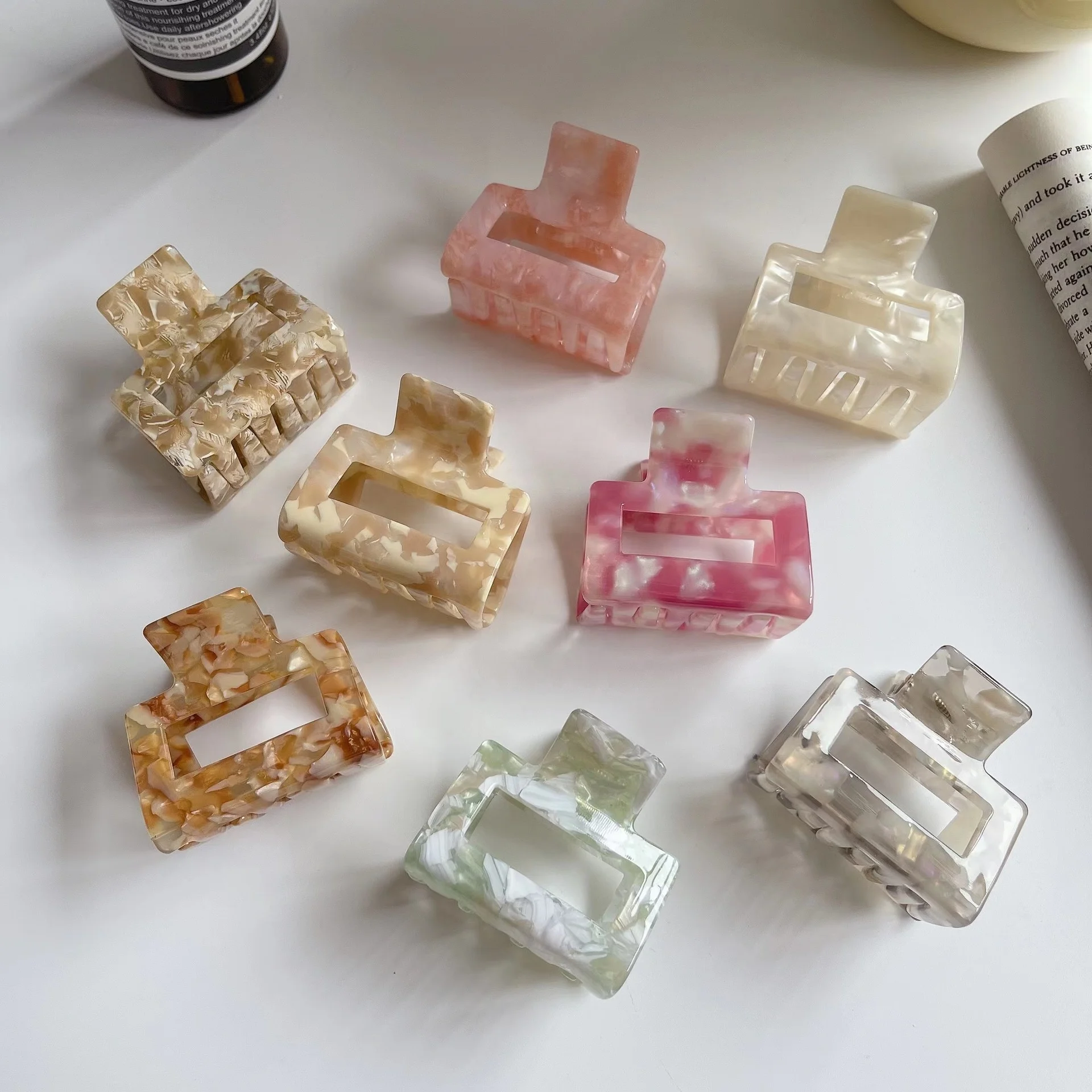 Ziming Korean Sweet Style 5.0 CM Medium Size Square Marble And Cracked Pattern Acetate Hair Claw Factory Wholesale