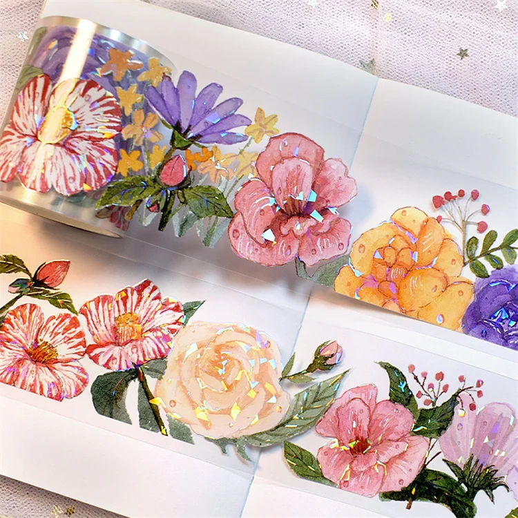 Цветочная лента washi ширина 6 см Цветочные растения DIY декоративные наклейки винтажная прозрачная