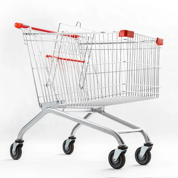 Large Capacity 210L Supermarket Carts Four Wheels Shopping Trolley Cart Euro Style