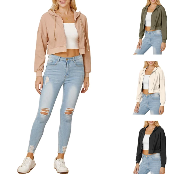 RTS Women Spring Jacket Fleece Warm Soft Sport Wear Fitness Top Crop Fleece Hooded Fashion Women Jacket For Women