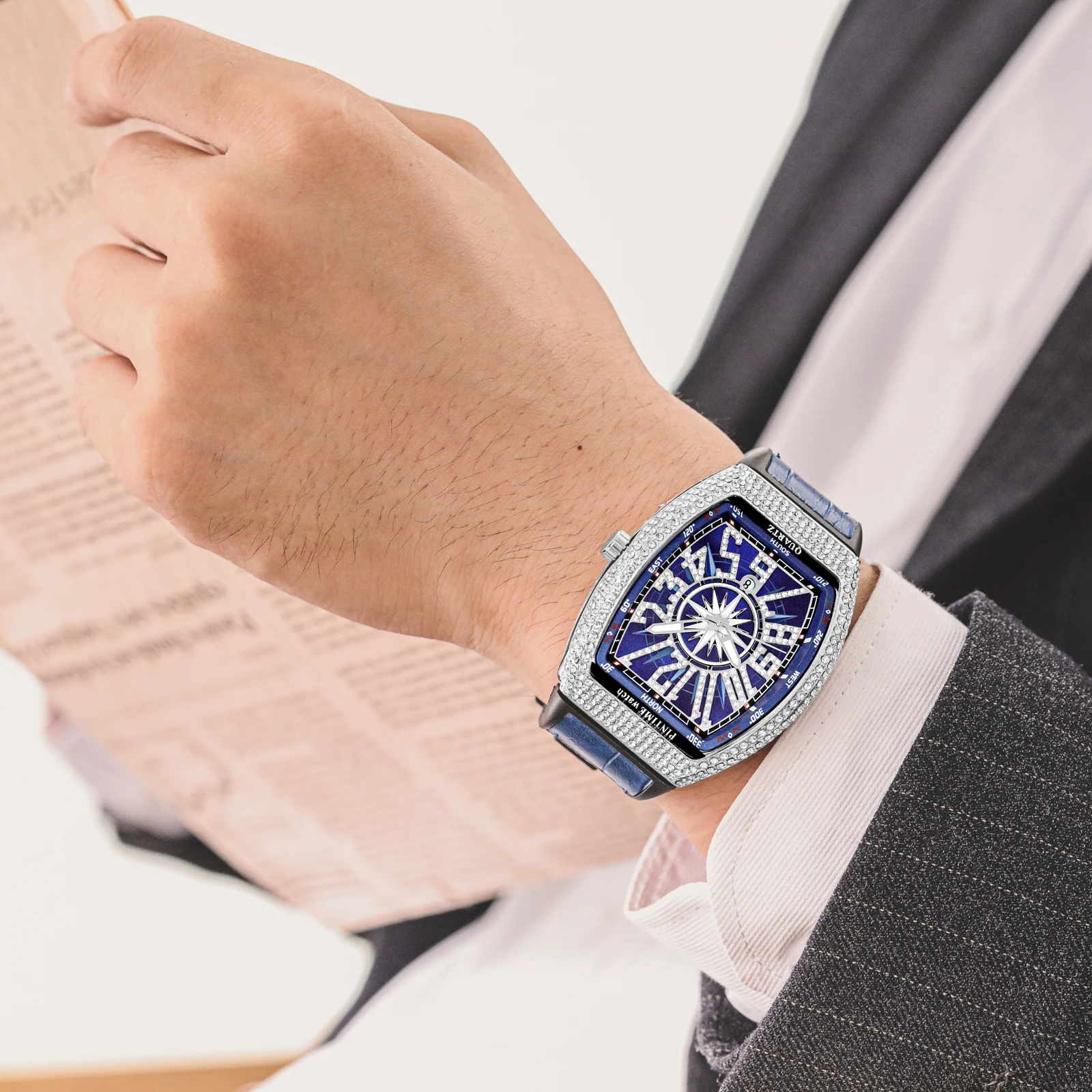 PINTIME Factory Best Selling Hip Pop Iced Out Watch Popular product Wrist Famous Brand Watch Luxury Hollow Watch