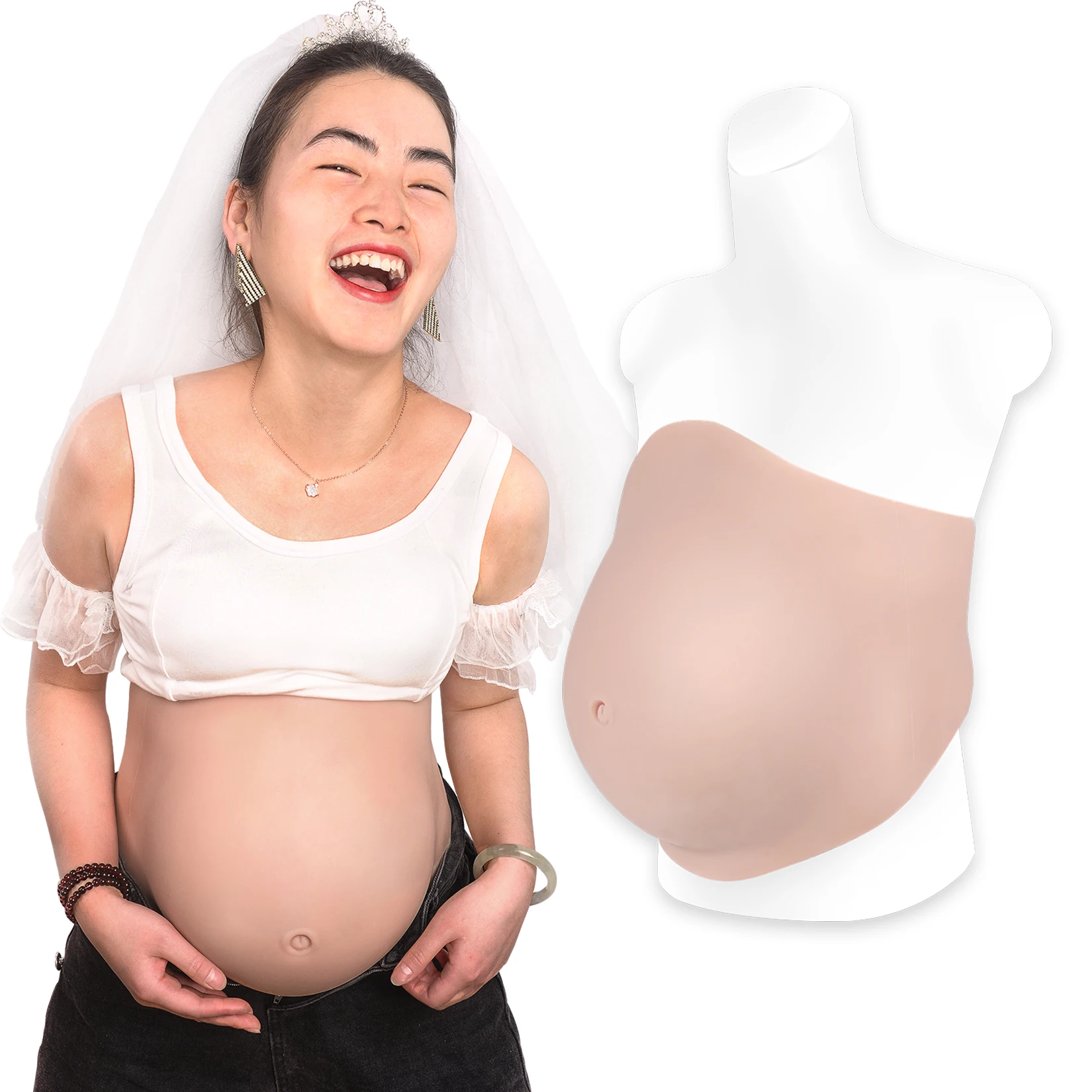 Silicone Pregnant FakeBelly White Brown Black Color Artificial False Pregnancy Baby bump For Crossdresser Cosplay Prop Halloween
