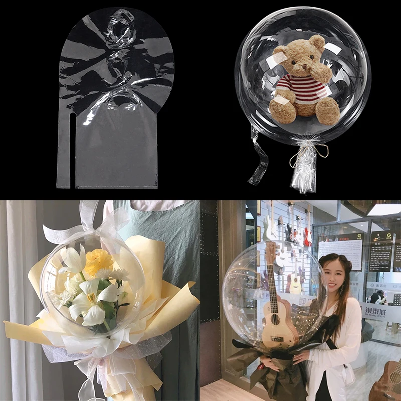 30 inch Large Wide Neck Transparent Bobo Balloon Flower Bouquet Doll Snack Gift Wrap Valentines Day Birthday Party Wedding Decor