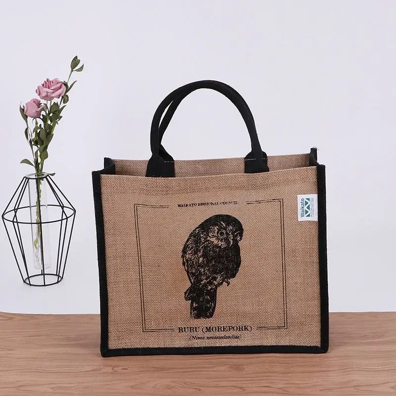 Manufacturer Wholesale Custom Printed Logo Eco Reusable Burlap Handbag Shopping Jute Tote Bag