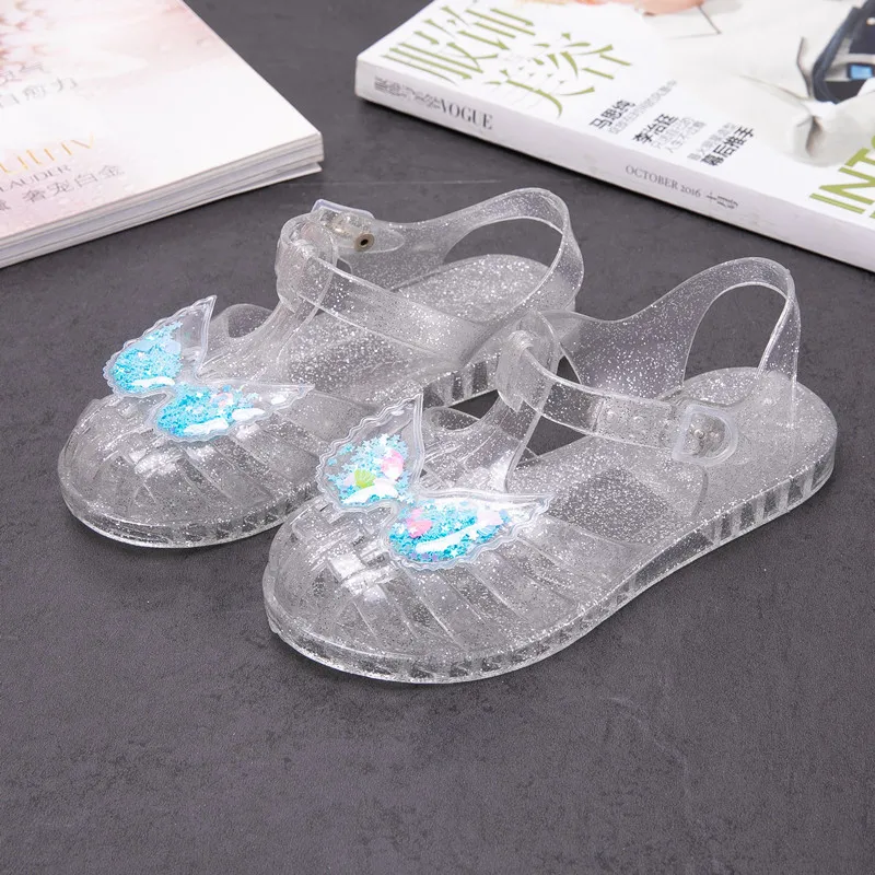 New Fashion Crystal Slippers Home Bathroom Anti-Slip Slippers Summer Outdoor Transparent Sandals Kids Cute Butterfly Pattern