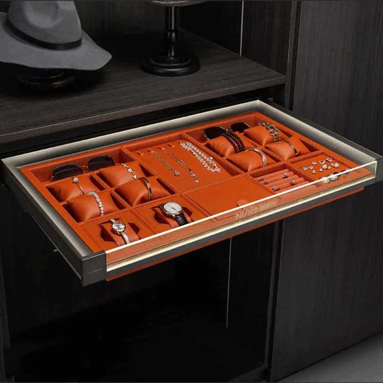 Aluminum Frame Hanging Clothes Wardrobe Leather Jewelry Tray Armoire Top Led Light Metal Customize
