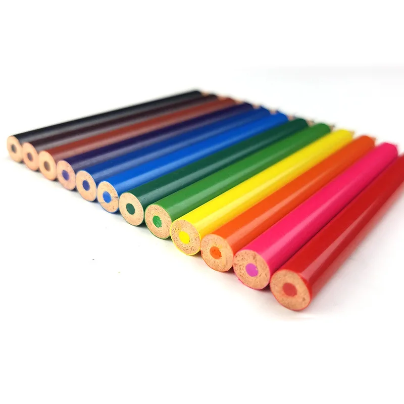 Glitter Wholesale Plastic Leadfree Safety OEM LOGO 3.5 inch 12-color colored pencil set for students writing & sketch drawing