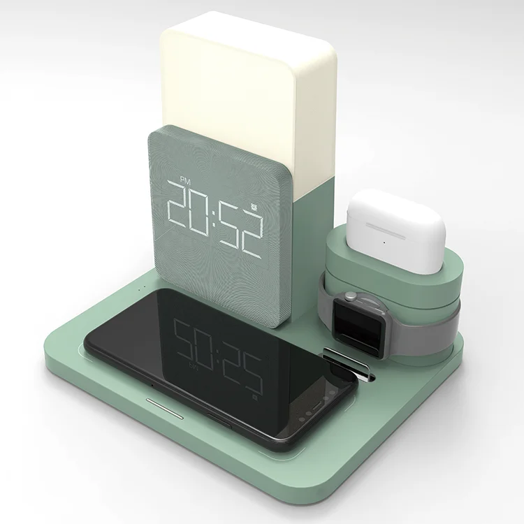 3 IN 1 Digital Alarm Clock Desk LED Lamp With Wireless Charger Station