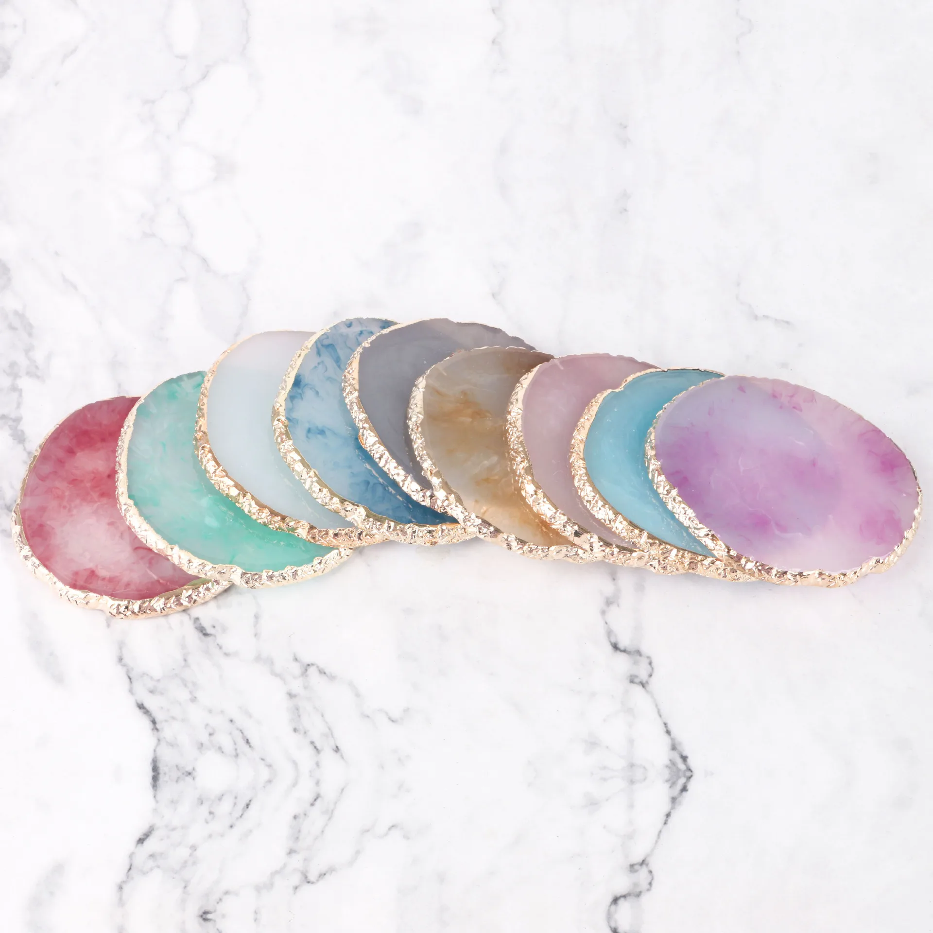 Nail Art Palette Wholesale multicolor Resin Agate Gold Edge Palette for UV Gel Polish Nail Polish acrylic powder Palette