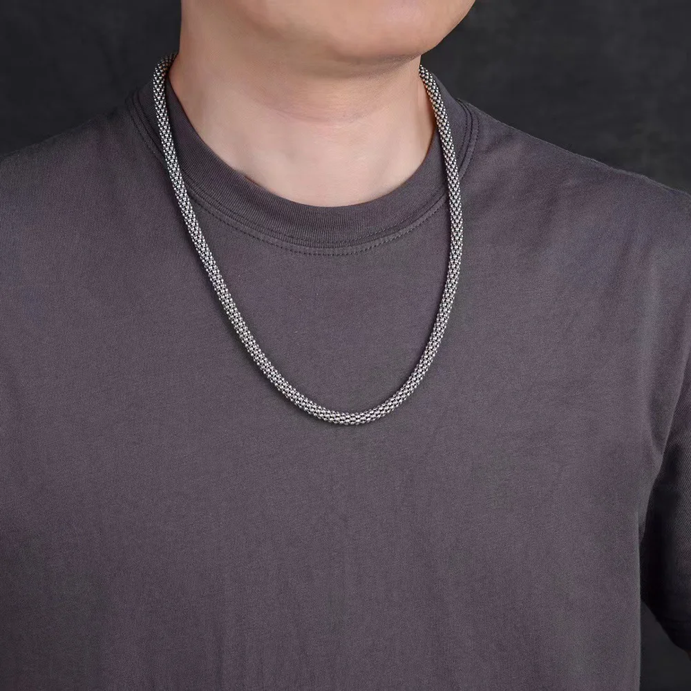 6mm Italian Popcorn Chain S925 Sterling Silver Necklace for Men Vintage Punk Rock Hip Hop Fine Jewelry Gift