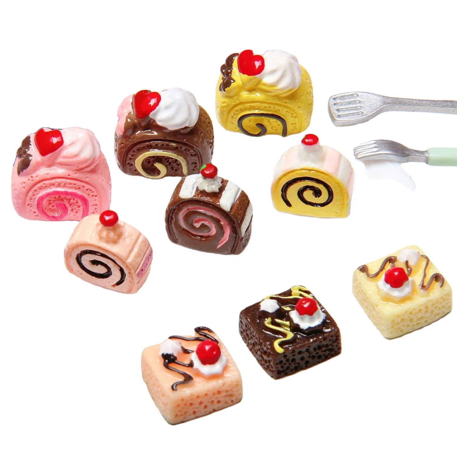 Strawberry Cake Roll Flatback Resin Charms Strawberry Cake For Slime Mobile resin 3D cakes cream glue diy beads hair clip