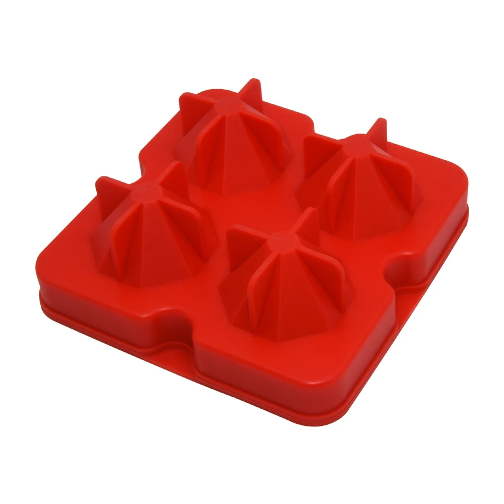 4 Cavity Reusable BPA Free Easy Release Diamond Shaped Cube Ice Mold Silicone Diamond Ice Cube Tray