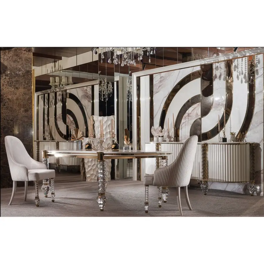 Rustic White Wood Grain Top and Crystal Legs Dining Table Delicate and Beautiful Place for Dining Room and Garden