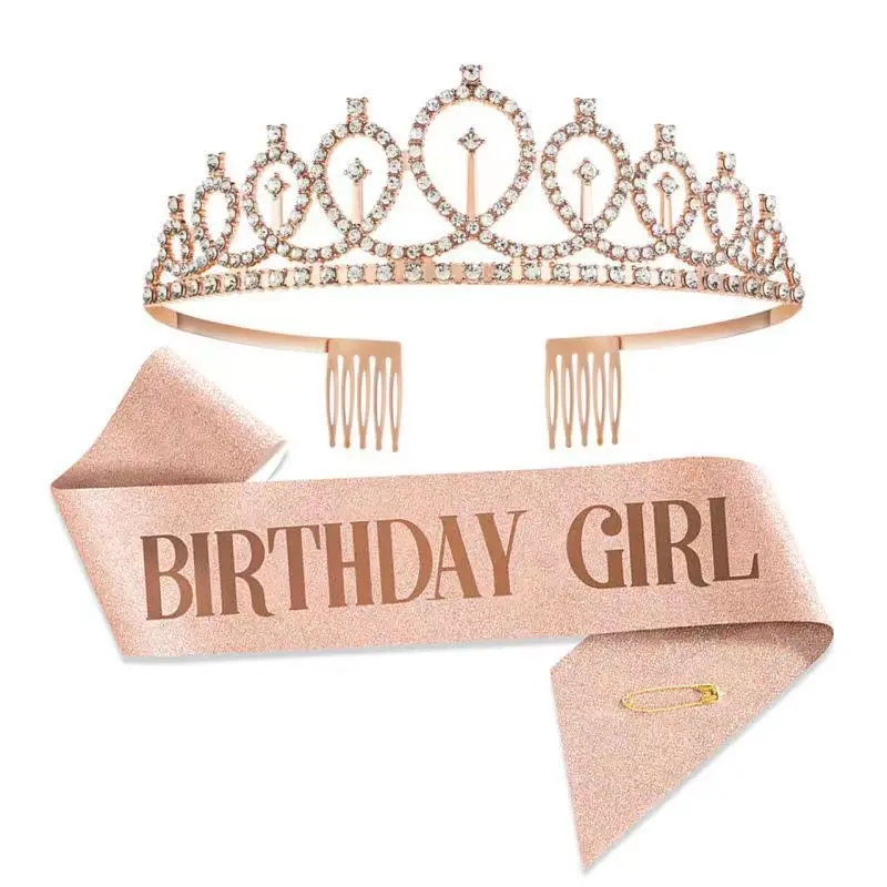 Wholesale Hot Sale Birthday Crown Decorations Birthday Queen Sash Rhinestone Hair Accessories Headband Crowns