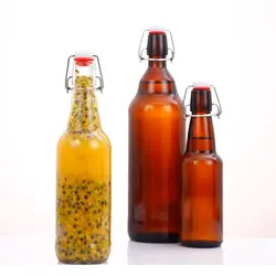 500ml empty liquor clasp lid beer glass bottle 35oz clear glass beverage clasp bottle with fastener iron clasp glass bottle