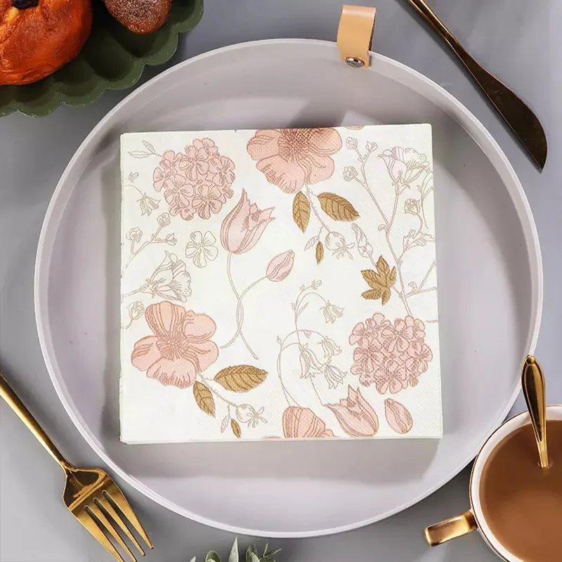 Colorful Square Western Table Flower Water Based Ink Print Paper Napkins For Wedding