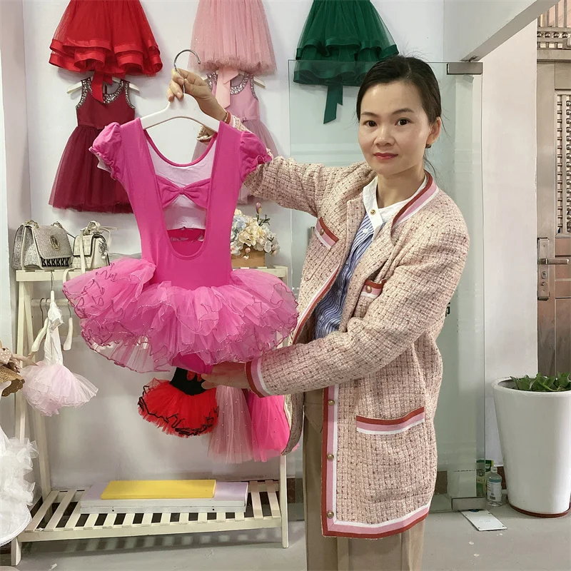 2024 wholesale babi girls stage wear black kid dance leotard tutu dress