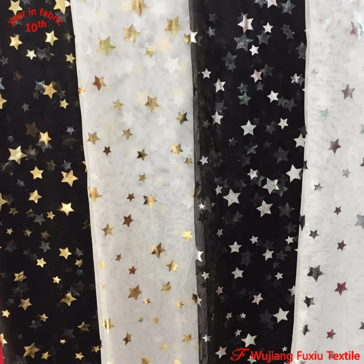 thin soft bing metallic glitter metal star foil mesh fabric for clothing