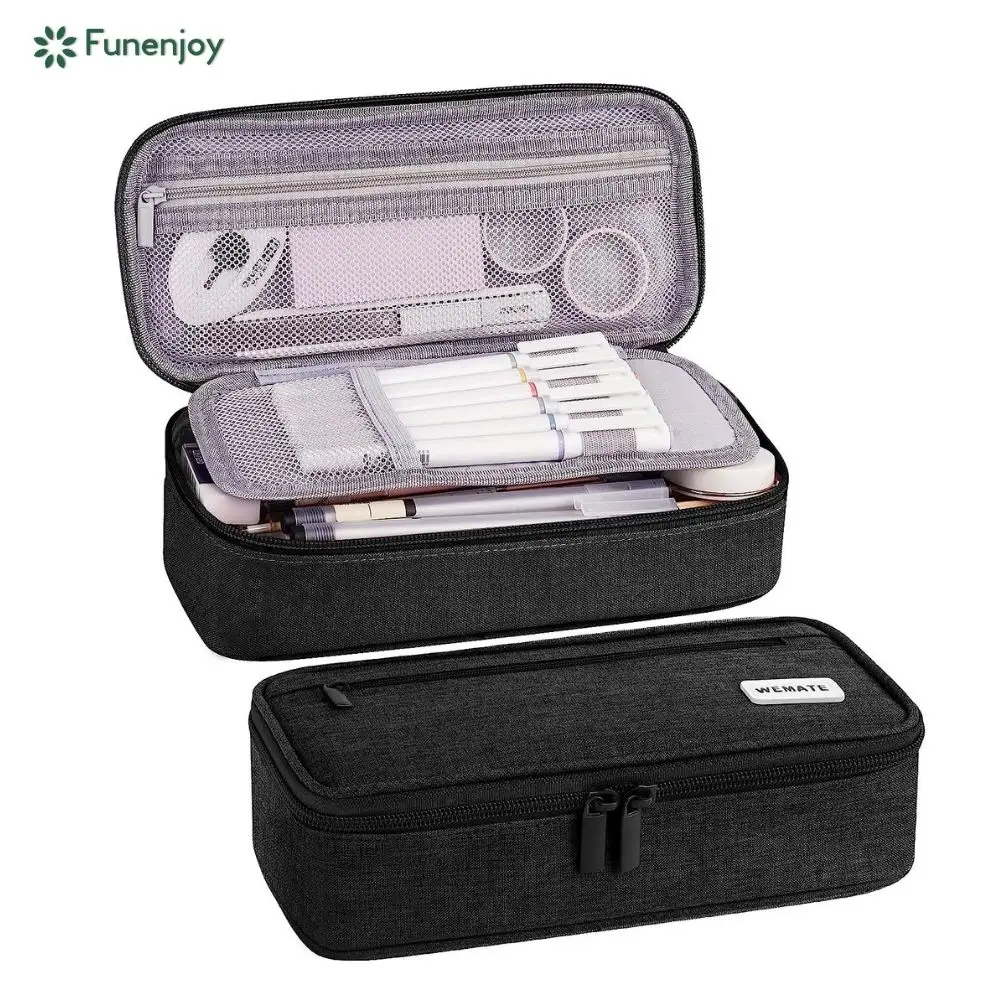 Пенал тканевый на молнии для мальчиков и девочек, чехол большой вместимости для школы и офиса, сумка для карандашей, простой цвет