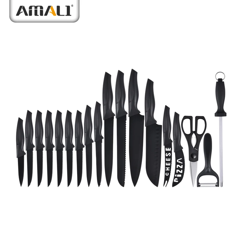 New 19pcs kitchen knife set PP handle non-stick coating chef knife acrylic block