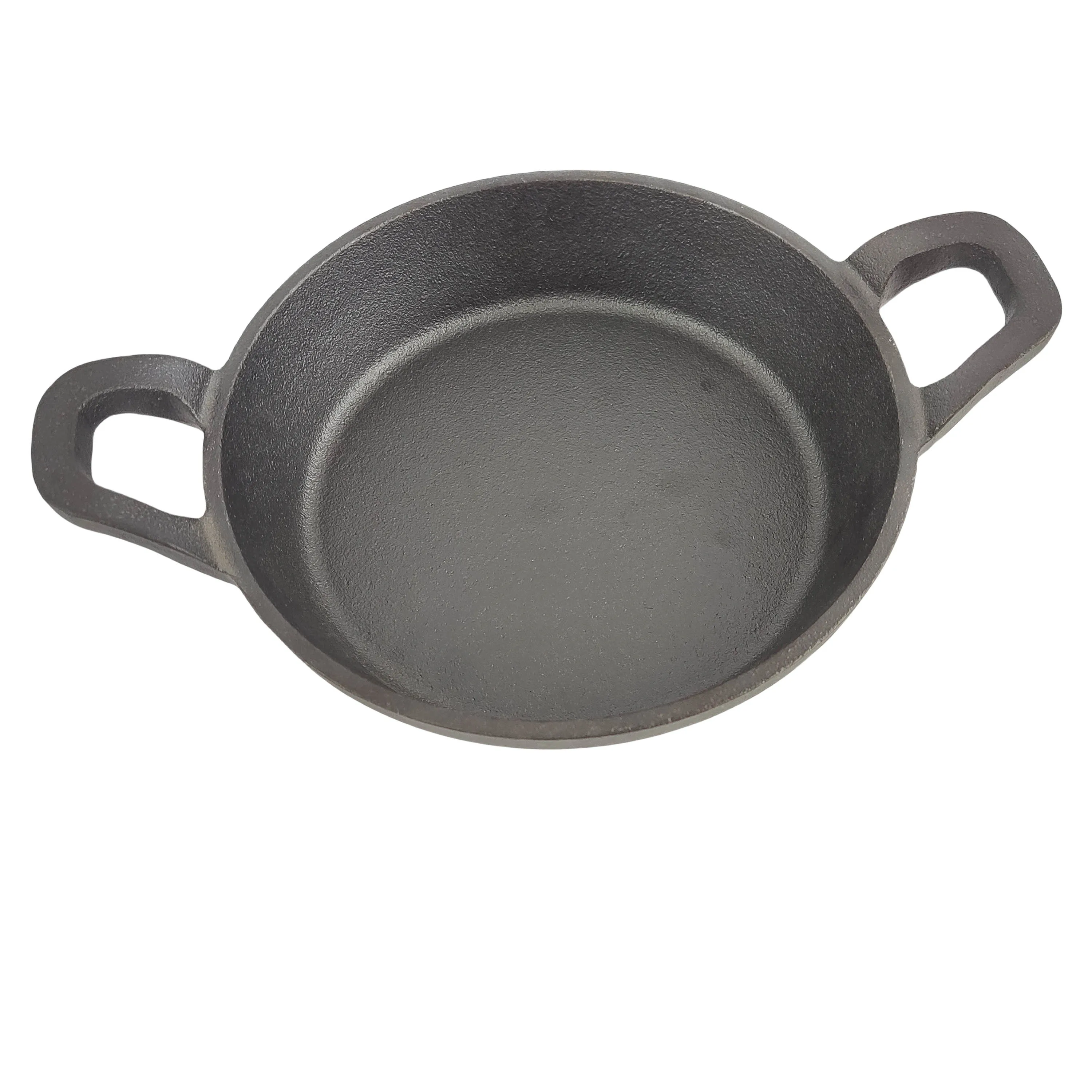 Factory Wholesale Cookware Non-Stick Sizzle Steak Plate Black Oval Cast Iron Mini Skillet Frying Pan With Two Handles